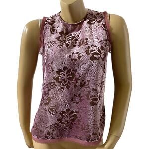 GUESS Womens Size XXS Sheer Sleeveless Mauve Velvet Trim Fringed Tank Top Shirt